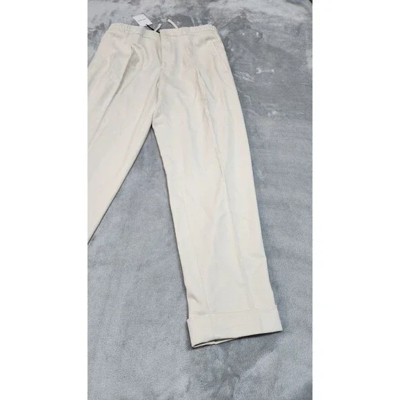 REISS Brighton Relaxed Drawstring Trousers Turn-Ups Ecru Size 32 NWT
